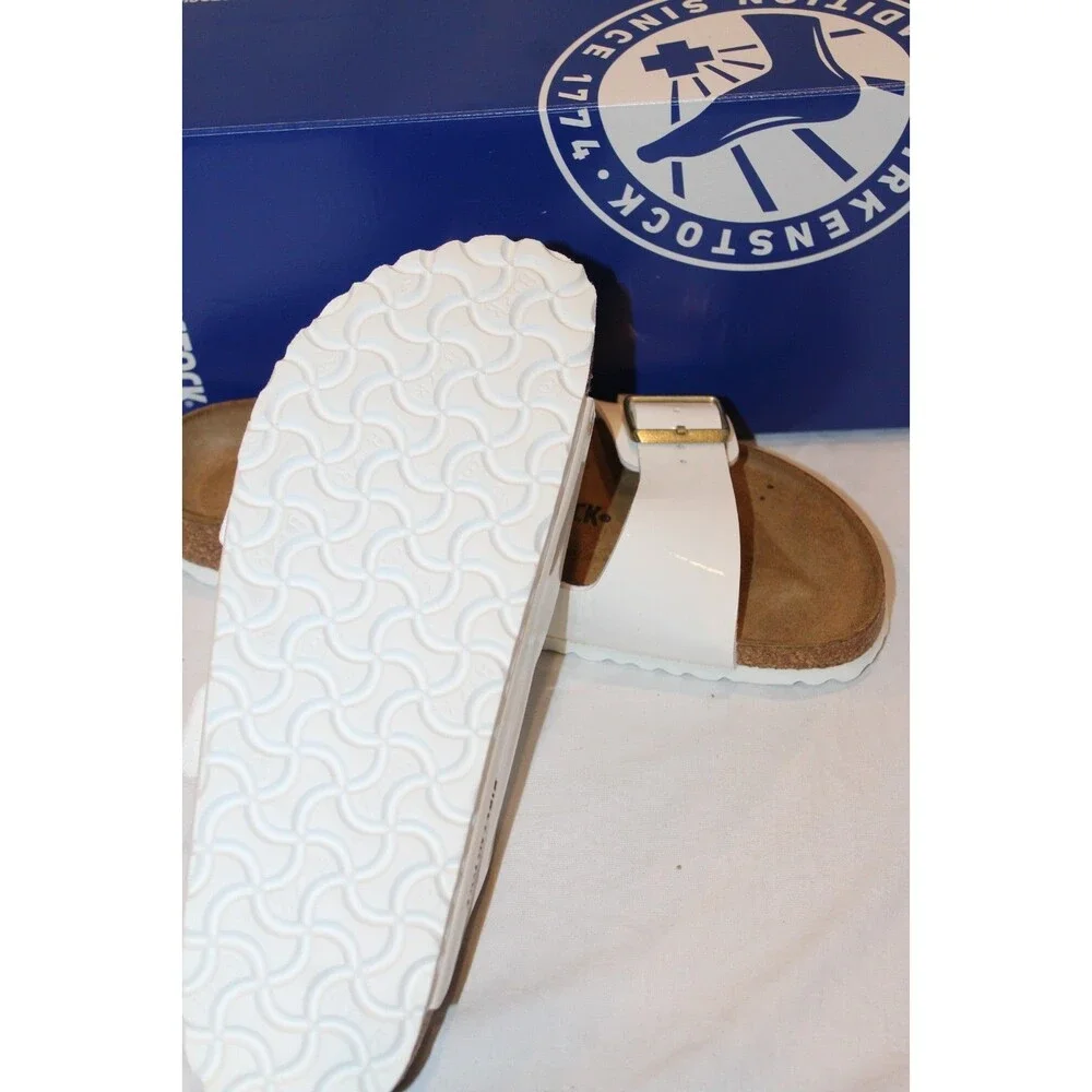 BIRKENSTOCK MEN'S ARIZONA BS LEATHER SANDALS PATENT WHITE EU 41 NARROW